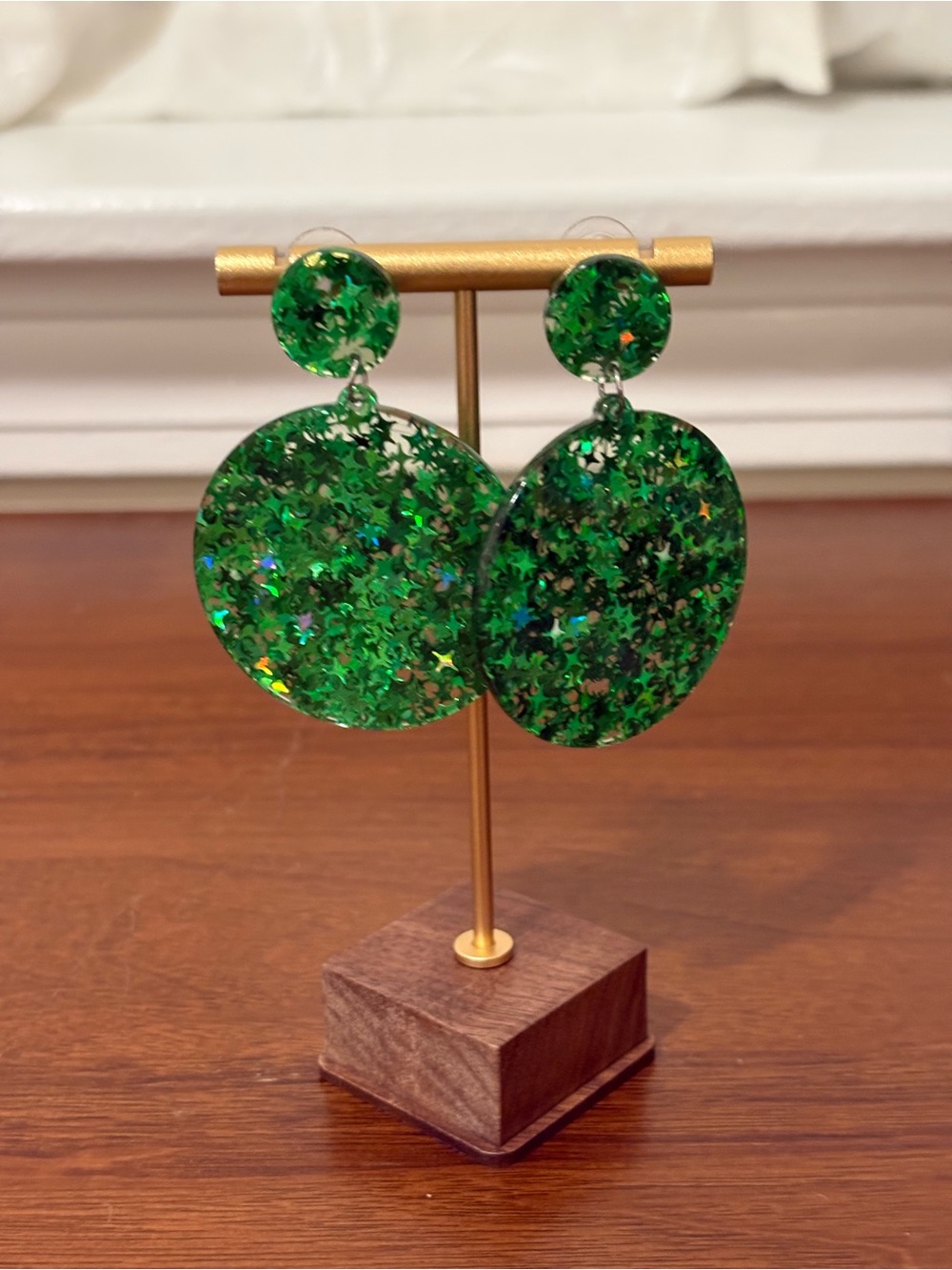 Green Glitter Circular Drop Earrings - Women Jewelry